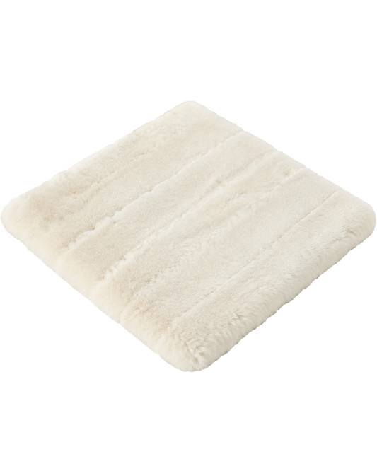 Cream Ivory genuine short-pile sheared-sheepskin patchwork chair pad on transparent background