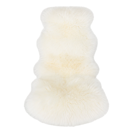 Ivory White genuine Australian long-wool sheepskin irregular rug on transparent background