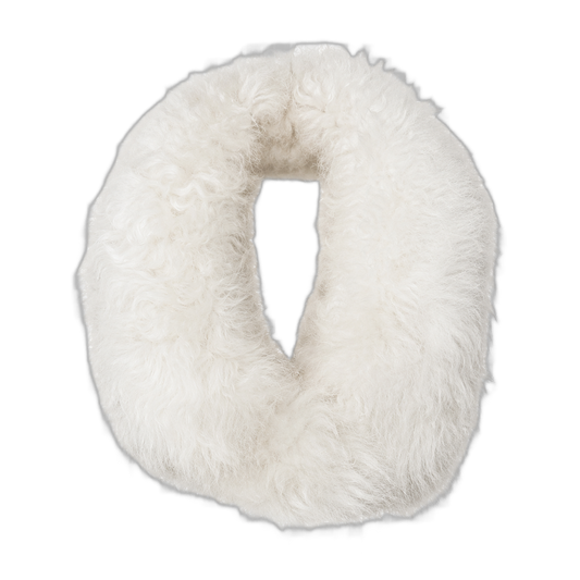 Ivory White genuine lamb fur reversible magnetic scarf on a transparent background