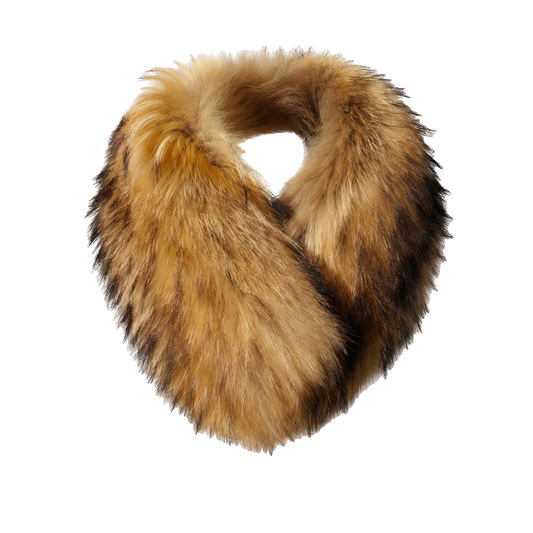Natural Golden Tan genuine fox fur pull-on cape scarf on a transparent background