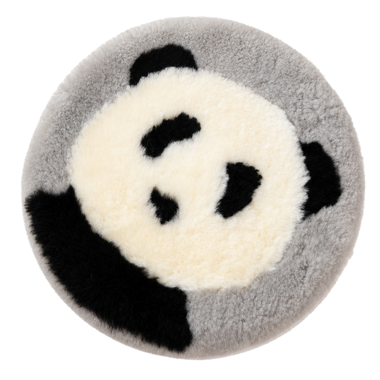 Panda genuine sheepskin wool cartoon round chair pad on transparent background