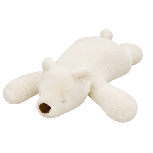 Polar Bear genuine natural fur animal-shaped floor cushion on transparent background