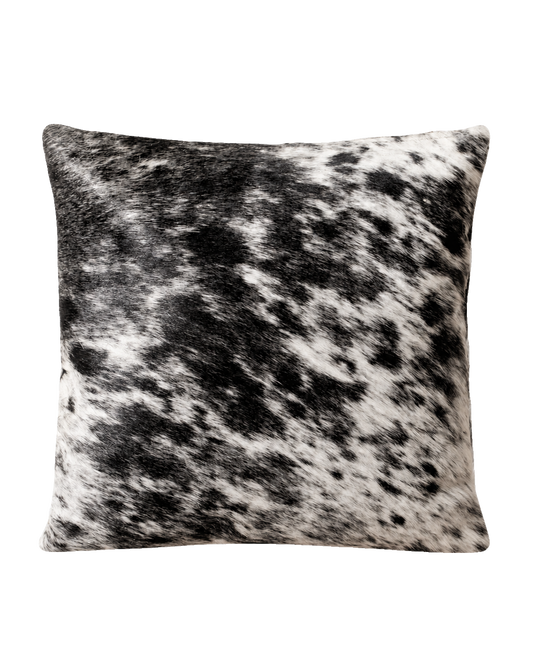 Black and ivory salt-and-pepper genuine cowhide square pillow on transparent background