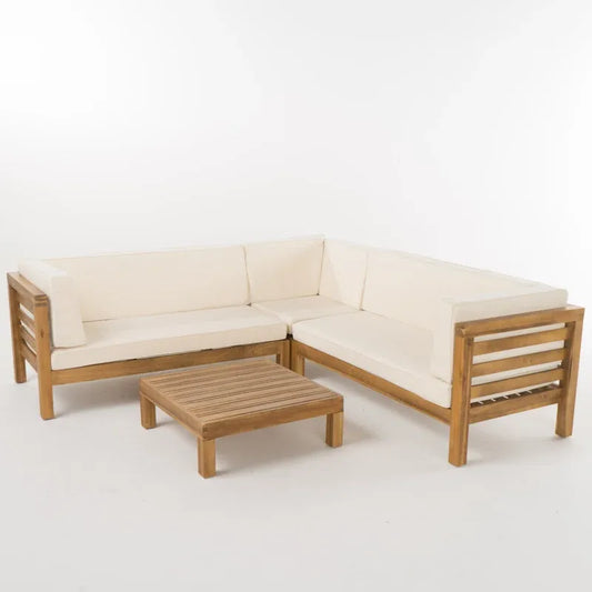 OUTDOOR WOODEN SECTIONAL SET WITH CUSHIONS, BEIGE – view 2