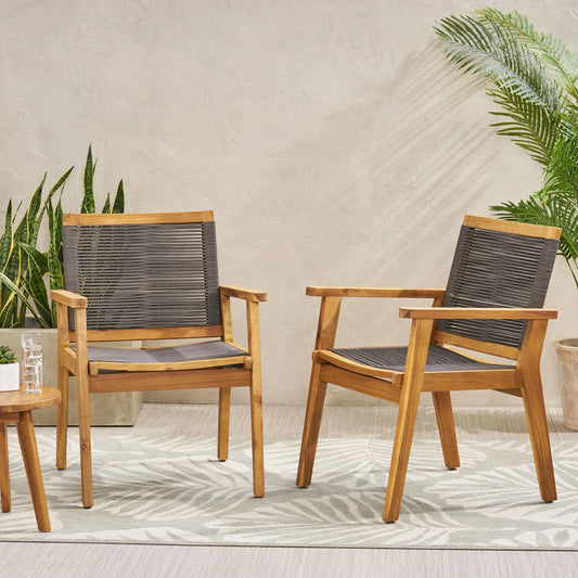 Outdoor Dining Chair Set of 2, Dark Grey Rope, Acacia Wood Frame – view 2