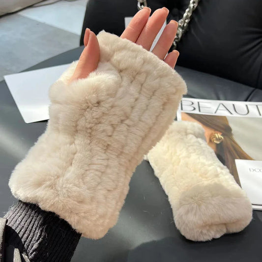 Women's Genuine Rex Rabbit Fur Fingerless Gloves