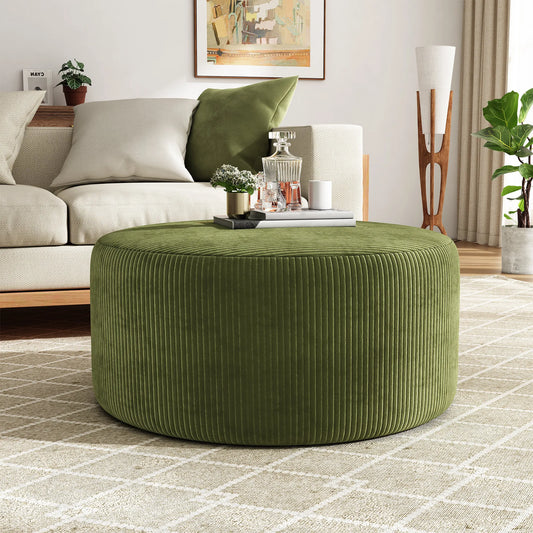 Upholstered Round Ottoman,Olive Green,Corduroy – view 2