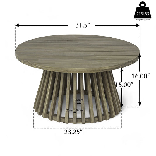 Outdoor Acacia Wood Patio Coffee Table, Round Coffee Table for Backyard, Lawn, Balcony,Grey Finish – view 2