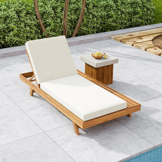 LOUNGE CHAISE SET, SPACE AVAILABLE ON ONE SIDE,ACACIA WOOD WITH WATER-RESISTANT LOUNGE CUSHIONS (CREAM & 4 INCH THICK) - MATCHING DARK GREY VERSION – view 2