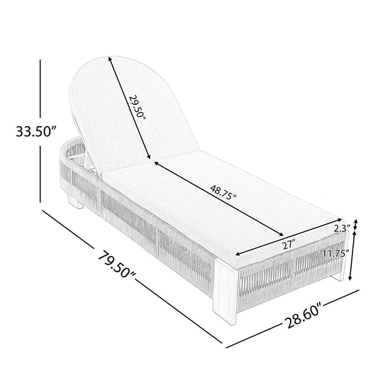 Outdoor Chaise Lounge Chair, Acacia wood Pool Chair with Adjustable Backrest and Cushion, Outdoor Lounge Chair for Beach, Yard, or Poolside (Beige – view 2