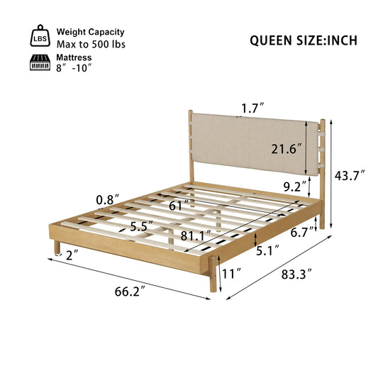Modern Queen Bed Frame Set with 2 Nightstands, Beige Wood Platform Bed with Headboard and Matching Bedside Tables for Bedroom – view 2