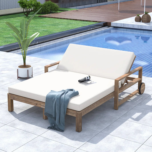 1-Piece Farmhouse-styled Wooden Outdoor Sunbed for Ultimate Relaxation Outdoor Daybed Seating 2 People for Poolside, Garden and Backyard (Beige) – view 2