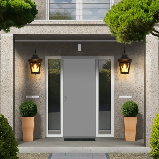 21'(H) 1-Pack Outdoor Wall Lantern Light – Vintage Black Metal & Clear Glass Sconce with Decorative Scroll Design for Porch, Patio, and Garden – view 2