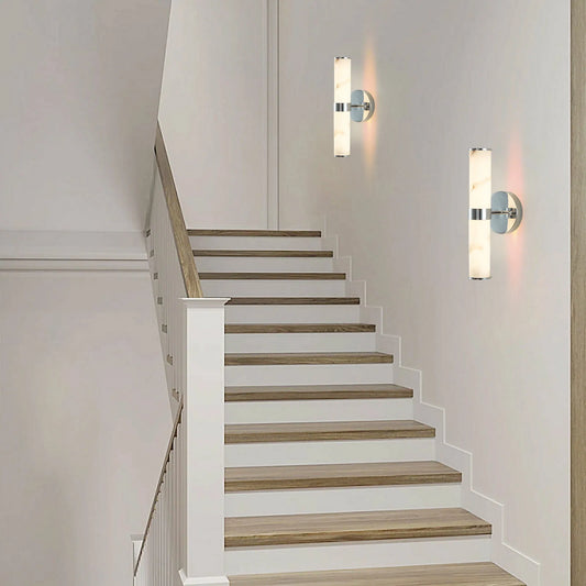 Resin Imitation Marble and Chrome Wall Sconce, Set of 2,Modern Vertical Light Fixture for Bathrooms, Hallways, and Bedrooms (Only Indoor) – view 2
