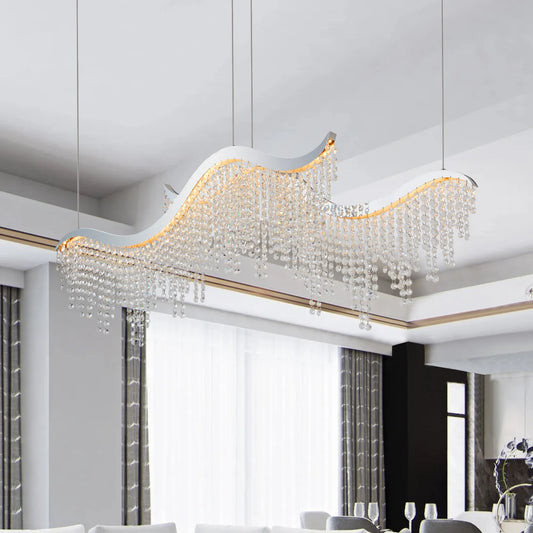 36-inch Modern Wave LED Crystal Chandelier - Adjustable Color Temperature 3000K/4000K/6000K - Adjustable Height - Elegant Chandelier for Living Room – view 2