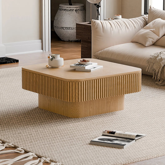 31.5'' Square Coffee Table with Storage Solid Wood Veneered Modern Coffee Table Accent Tea Table for Living Room, Bedroom, Apartment or Office – view 2