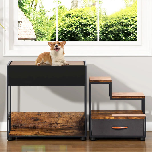 Vintage Multi-Level Pet Step Window Perch with Sponge and Non-Slip Pad, Particle Board, Black – view 2