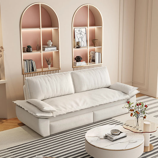 73.2'Queen Pull Out Sofa Bed,3-in-1 Convertible Sleeper Sofa,Multi-Functional Velvet Loveseat Bed,Beige/White – view 2
