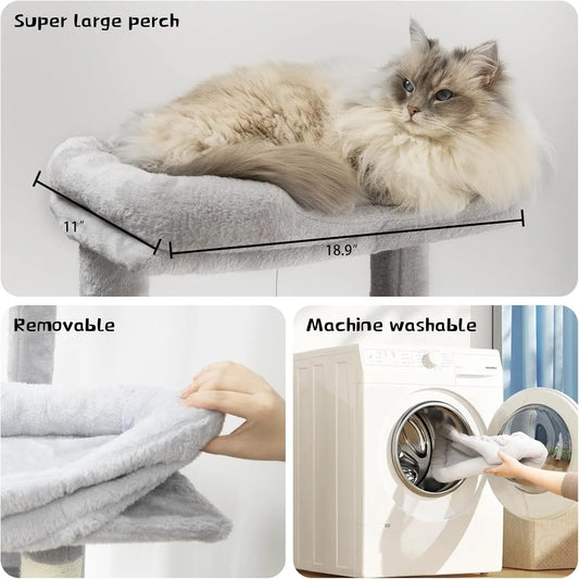 68in Tall Multi-Level Green Cat Tree with Hammocks, Hanging Basket, Cat Cave, Removeable Cushion, Scratching Posts - Plush Cat Tower for Indoor Cats – view 2