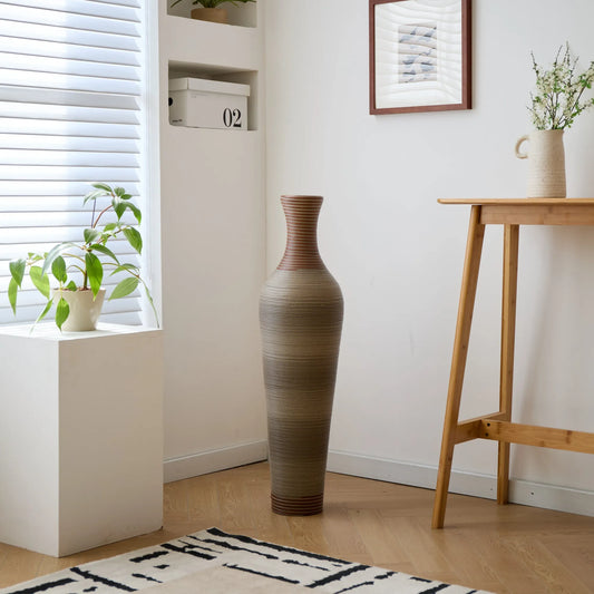 39-Inch-Tall Vase, Brown Decorative Floor Vase, Classic Neat Floor Vase Tall Freestanding Flower Holder, Artificial Rattan Vase, PVC Floor Vase – view 2