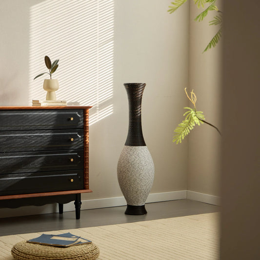 39-Inch Tall Designer Floor Vase – Artificial Rattan with Elegant Two-Tone Dark Brown Finish – Decorative Accent for Living Room, Bedroom, or Entryway – view 2