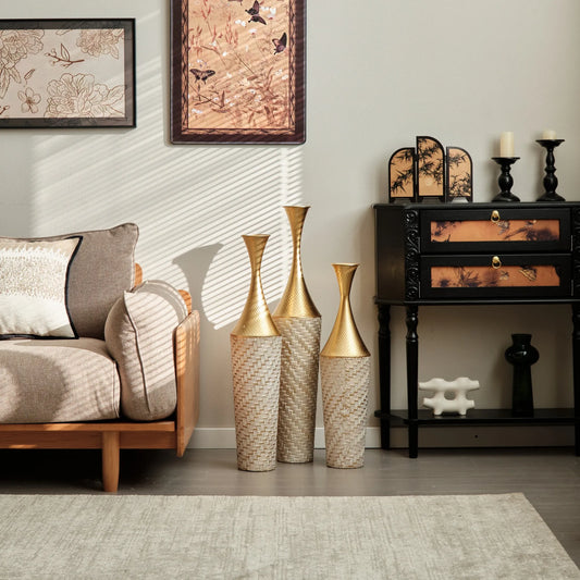 Floor Metal Vase Modern Style Decoration Home Woven Pattern Metal Vase 3-piece Set Gorgeous Home Decoration Large Glazed Metal Vase – view 2