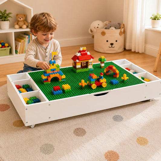 The 3 in 1 Reversible Kids Activity Table and Toy Organizer Compatible with Lego, Building Bricks & Whiteboard Play Table with City Road Map – view 2