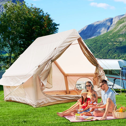 Inflatable Glamping Tent for 4-6 People, Waterproof Luxury Outdoor Tent with Pump, Khaki 410D Oxford Fabric, 118'x78.7'x78.7' – view 2