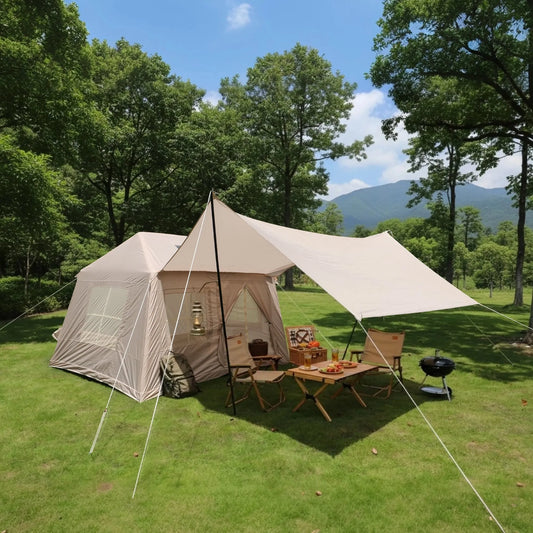 5.72m² Inflatable Camping Tent, Easy Setup 4 Season Windproof Glamping Tent with Mesh Windows & Pump, Outdoor Cotton Tent – view 2
