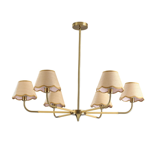 38' Gold 6-lamp Chandelier with Hand-Woven Rattan Lampshade, Mid-Century Hanging Pendant Light Fixture for Dining Room, Living Room, or Kitchen (Bulb – view 2