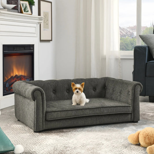 Modern Style Elegant Rectangle Pet Bed for Small and Medium Dogs, Durable Elevated Dog Sofa, Dark Grey Foam – view 2