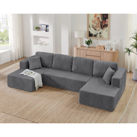 U shape Modular Sectional Sofa, Compressed Sectional Sofa Modern Minimalist Style Corduroy Couch, Sleeper Sofa for Living Room, Bedroom, Comfy – view 2