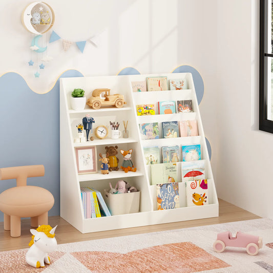 Kids Bookshelf and Toy Storage Organizer, Multifunctional 4-Tier White Wooden Bookcase with Toy Bin for Nursery, Playroom, or Kids Room – view 2