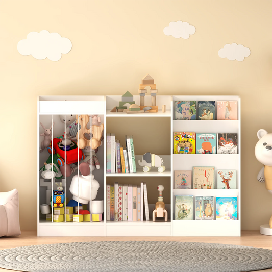 3-in-1 Kids Bookshelf and Toy Storage, 4-Tier Book Shelf for Kids Rooms, Sling Baby Bookcase with Stuffed Animal Storage, Toddler Montessori – view 2