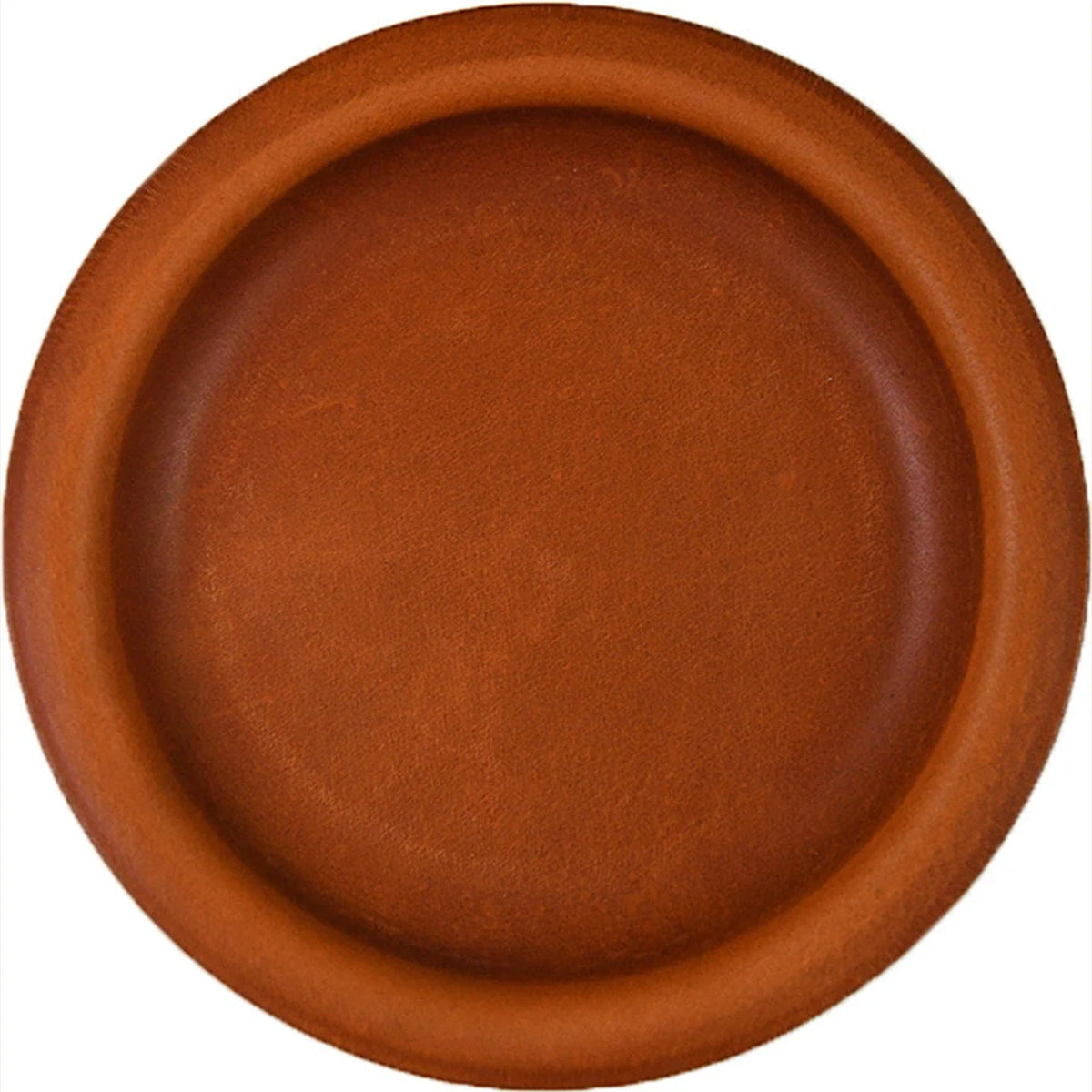 Brown round cowhide valet tray clean product view