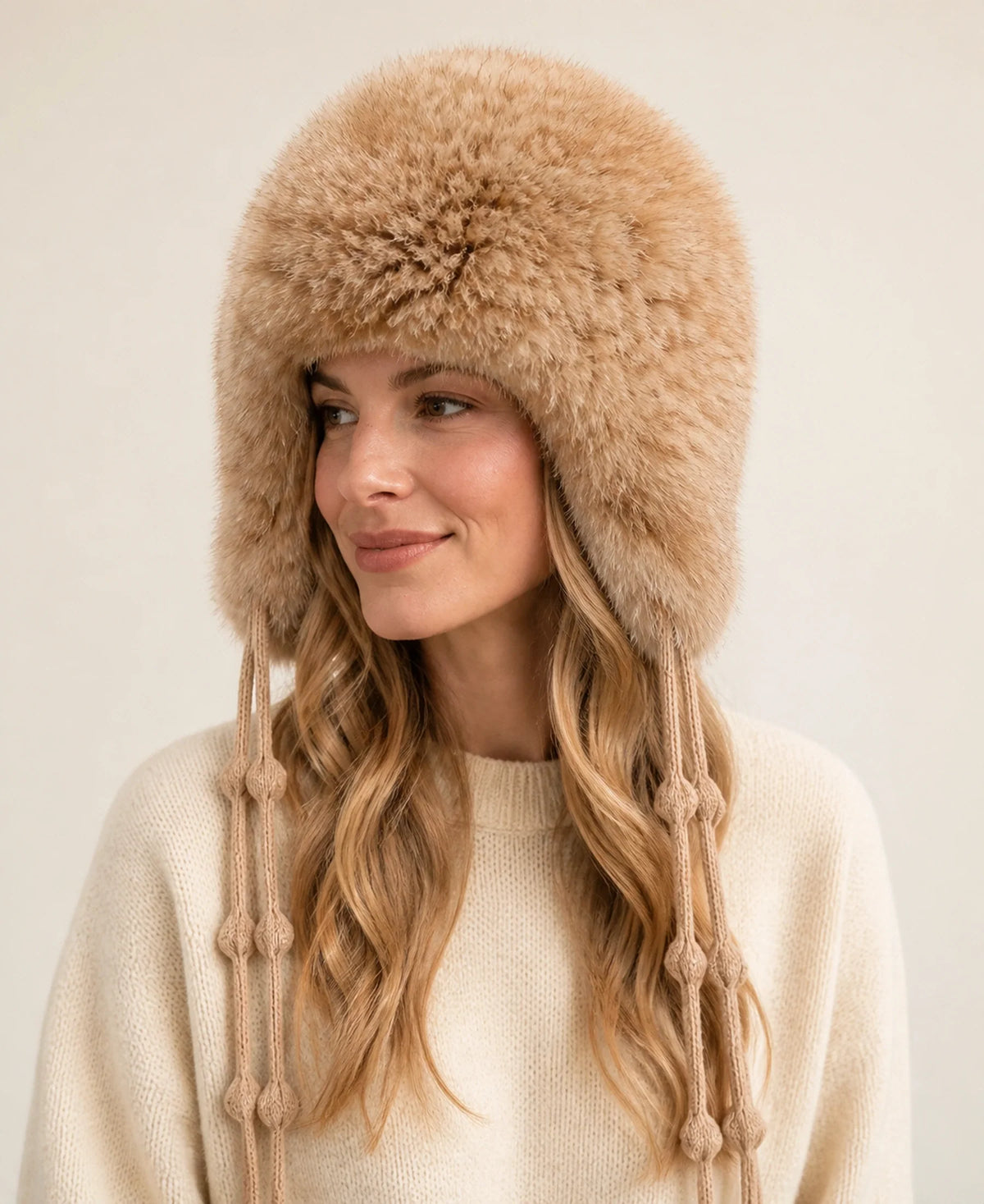 Genuine Sable Fur Earflap Hat - Warm Winter Trapper Style – Color: Natural Sable on-model lifestyle image