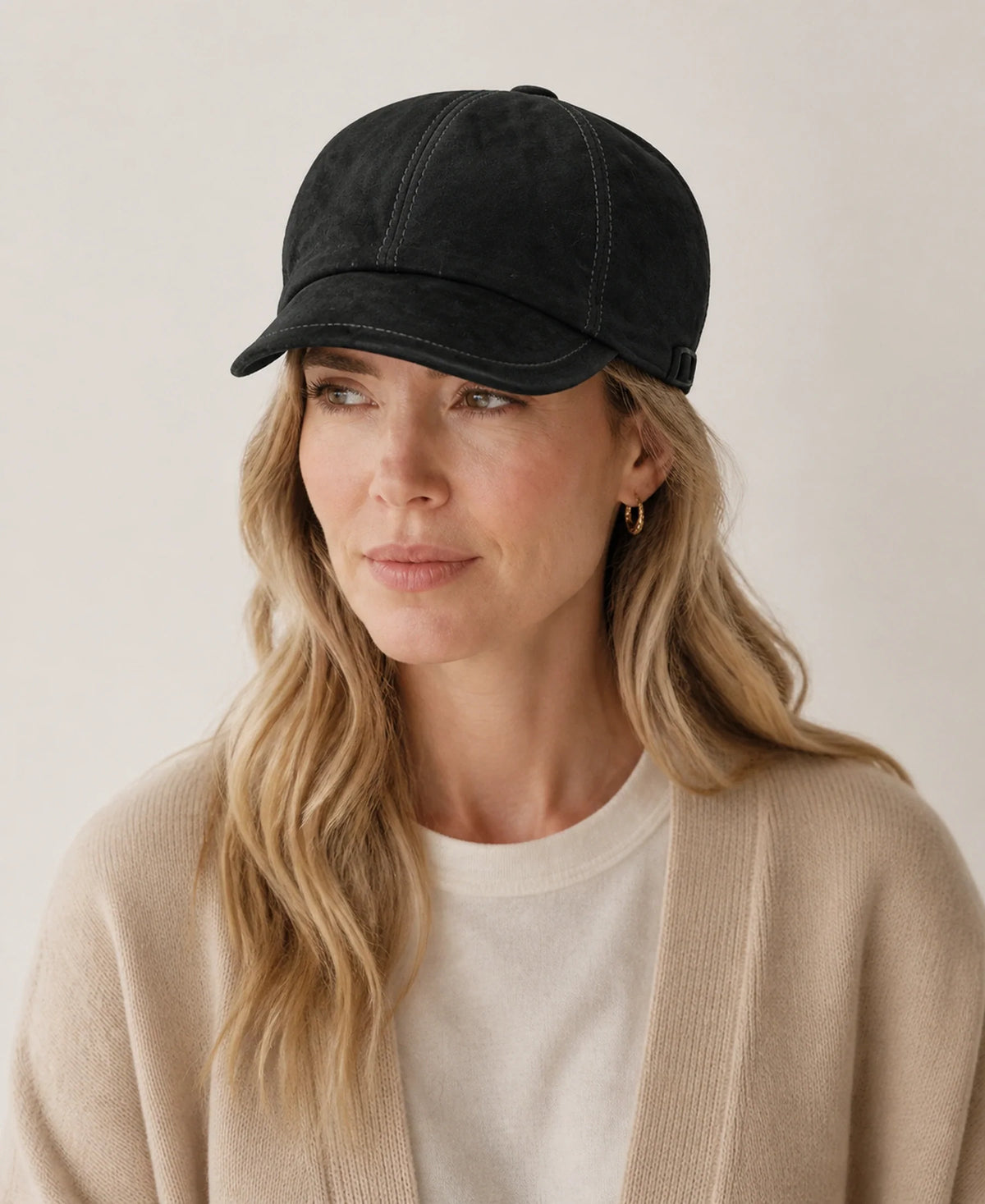 Women's Ultra-Soft Lambskin Suede Adjustable Beret Cap – Default on-model lifestyle image