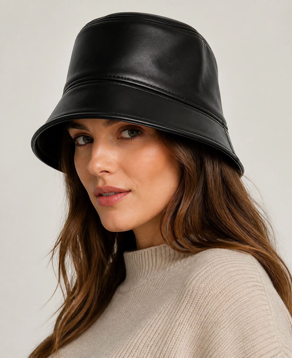 Women's Adjustable Short-Brim Bucket Hat – Finish: Smooth Black on-model lifestyle image