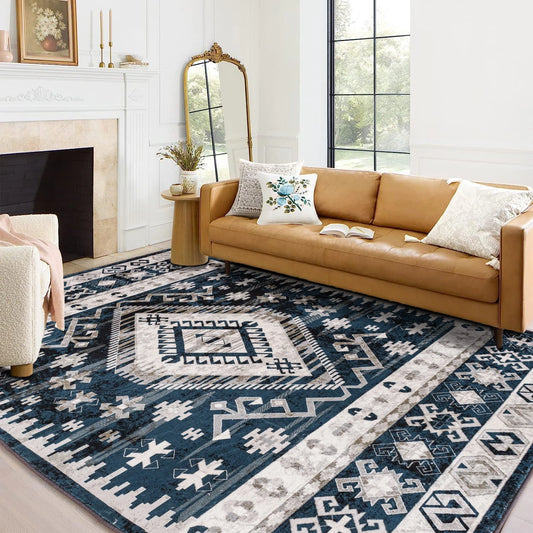 Area Rug Vintage Bohemia Large Persian Non-slip Washable Rug For Living Room Kitchen Bedroom Living Room Geometry Blue/B