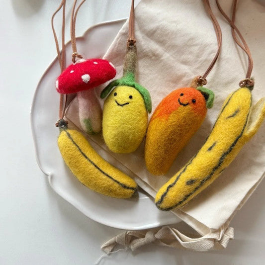 Wool felt fruit and mushroom hanging charm assortment