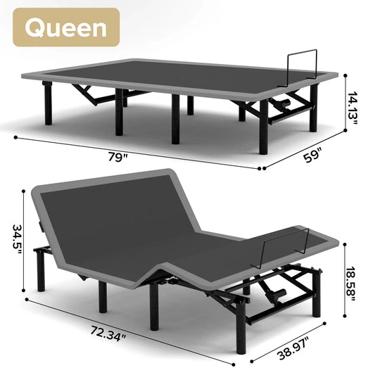 Adjustable Bed Frame with Massage Head & Foot Incline Queen Size Wireless Remote, two types of USB ports: Type-A and Type-C, LED Night Light, 4 Height-Adjustable Legs Easy assembly detail view 2