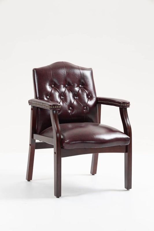 Leather Reception Guest Chairs W/Padded Seat and Arms Ergonomic Mid-Back Office Executive Side Chair for Meeting Waiting Room Conference Office Guest Chairs, BURGUNDY detail view 2