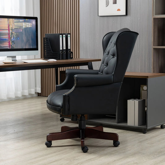 Executive Office Chair Comfortable Desk Chair - Ergonomic Design - Thick Padded Seat and Backrest - PU Leather Desk Chair with Smooth Glide Caster Wheels, 1 Pack Black detail view 2