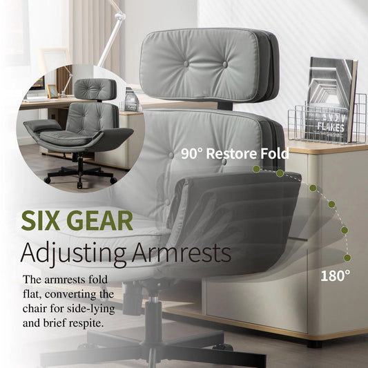 Criss Cross Chair with Adjustable Armrests & Wheels & Headrest, PU Lounge Vanity Desk Chair with Wide Seat for Cross-Legged Sitting, Swivel Task Office Chairs for Home, Makeup, Gaming, Office, Gray detail view 2