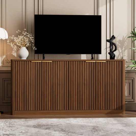59-inch modern wavy sideboard, curved contour design storage cabinet, 4-door cabinet with storage function, suitable for kitchen/bedroom/living room, Walnut, 59.0'L x 15.7'W x 27.7'H detail view 2