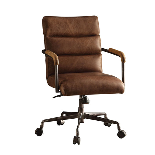 Harith Retro Brown Top Grain Leather Office Chair with Adjustable Height and Swivel Seat detail view 2