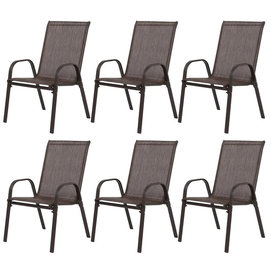 6 Piece Patio Chairs, Outdoor Camping Chairs with Breathable Textilene Fabric, Set of 6 Garden Chairs with Armrest High Backrest for Garden Patio Pool Beach Yard Space Saving ( Brown) detail view 2
