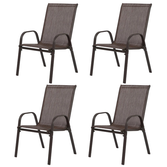 4 Piece Patio Chairs, Outdoor Camping Chairs with Breathable Textilene Fabric, Set of 4 Garden Chairs with Armrest High Backrest for Garden Patio Pool Beach Yard Space Saving ( Brown) detail view 2