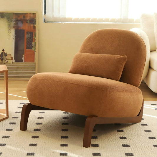 Cute Accent Chair with Solid Wood Legs, Living Room Chair with Soft fabric Cushion, Cozy Bedroom Chair, Comfy Armless Reading Chair for Apartment, Waiting Room, Balcony (Caramel) detail view 2