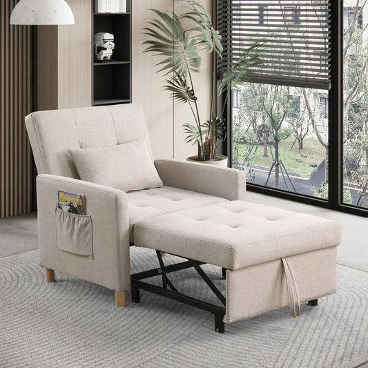 Convertible Sleeper Sofa Chair Bed, Adjustable Chair with Pillow, Multi-Functional Sleeper Chair with Soft Fabric for Living Room, Dorm, Apartment, Bedroom or Office detail view 2